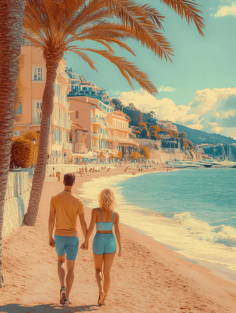 Young Couple Walking Together on Beach