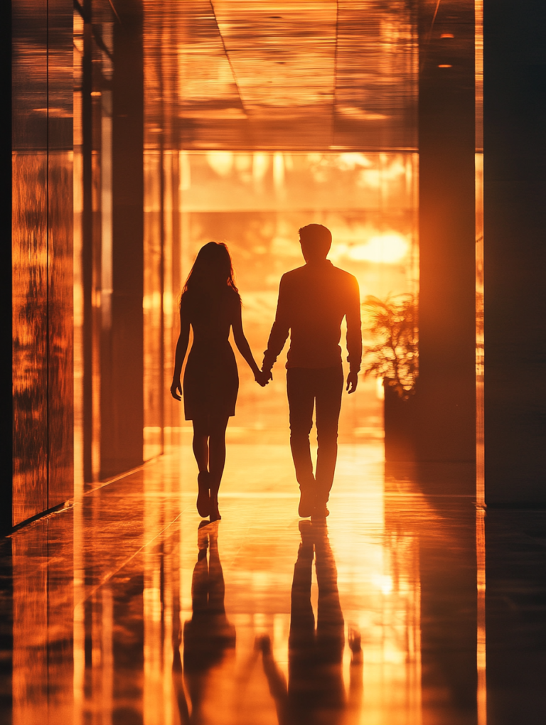 Young Couple Walking Golden Hour