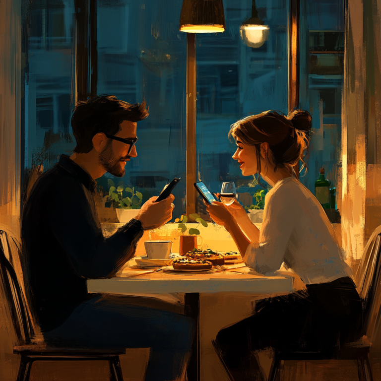 Pixar Art of Couple having Dinner