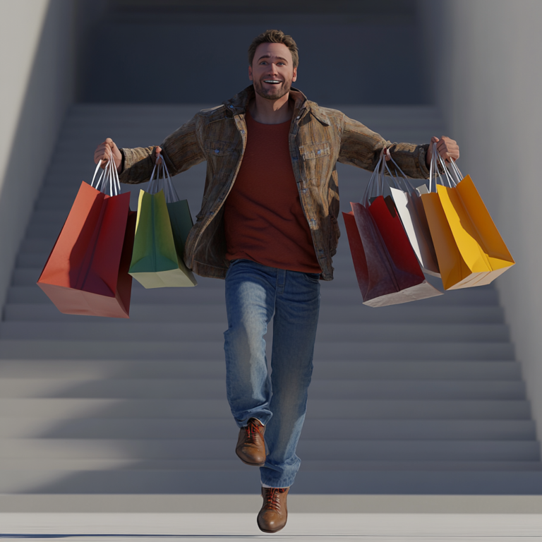 Pixar style of a man shopping 3d