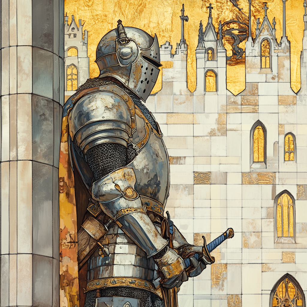 Midjourney Prompt for Knight in armor standing guard