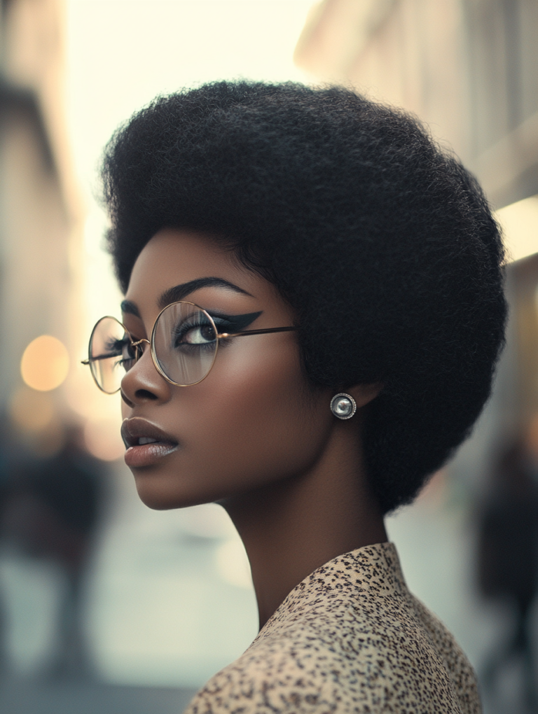 Three quarter view of a lady with afro haircut