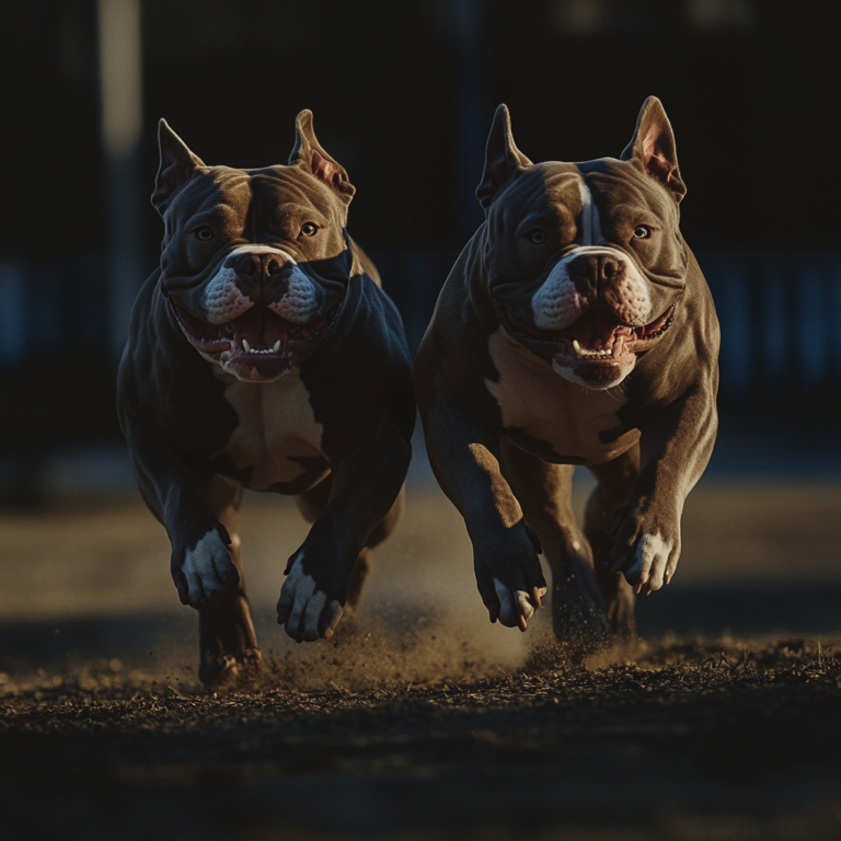 two muscular American bully