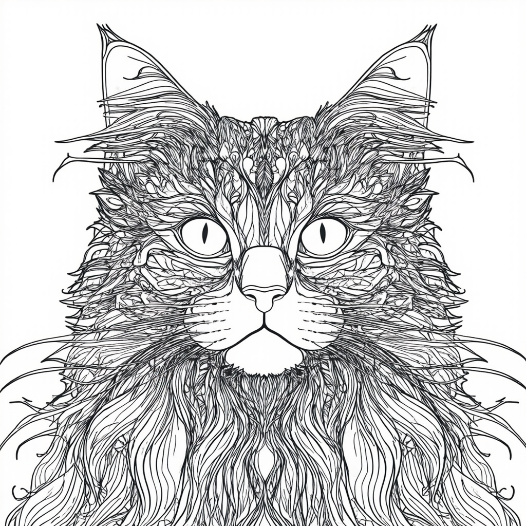 KLING AI PROMPT FOR COLORING BOOK OF CAT WITH INTRICATE DESIGNING